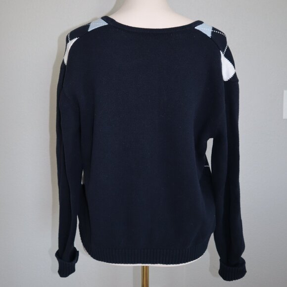 John Galt Blue & White Argyle Knit Button-Up Cardigan – One Size - Picture 2 of 3